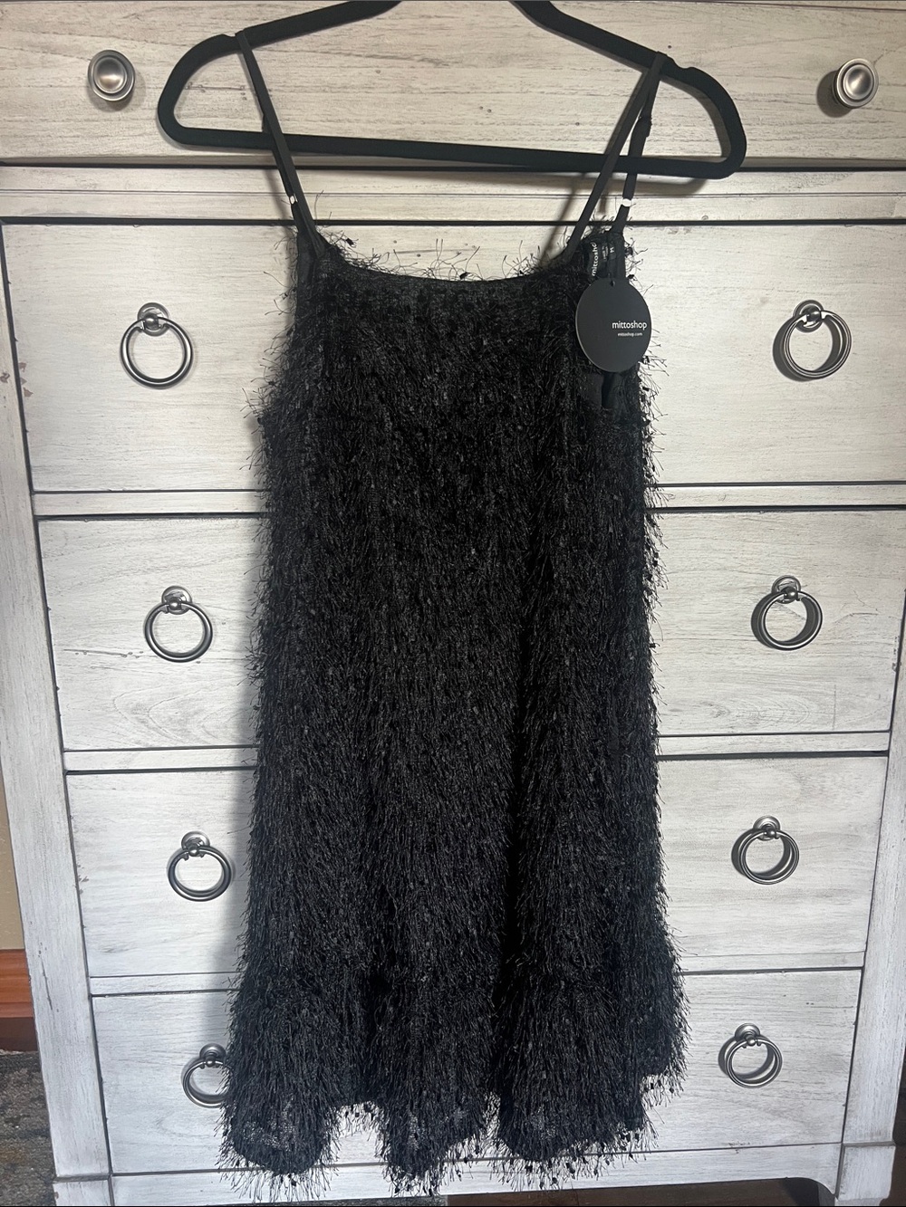 Misdyn Tag Black Fuzzy Spaghetti Strap Dress